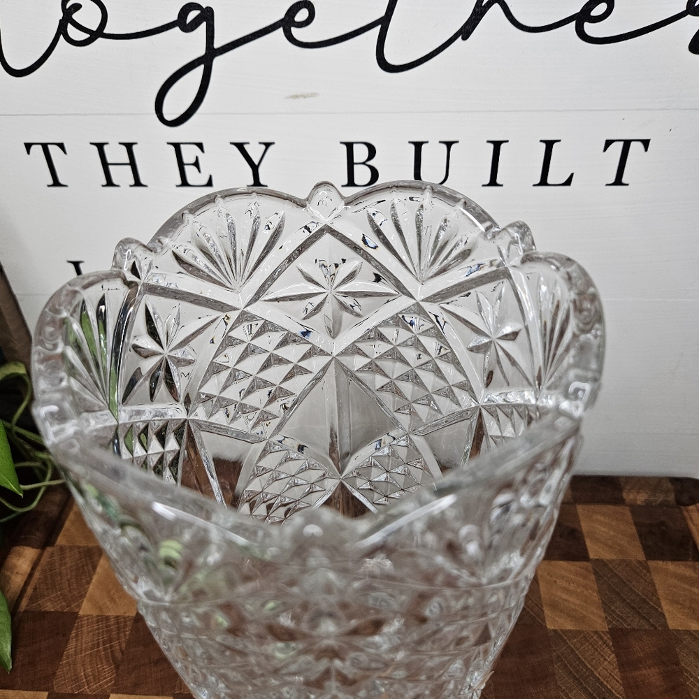 Vintage BOHEMIAN CZECH Cut Crystal Vase 9.75" - Picture 2 of 15